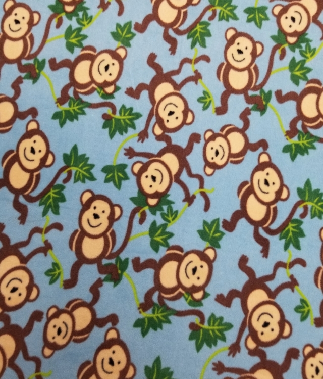 Jungle Monkeys Baby Blue Allover Fleece Fabric