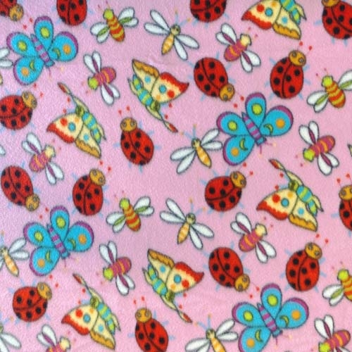 Lady Bugs Pink Fleece Fabric