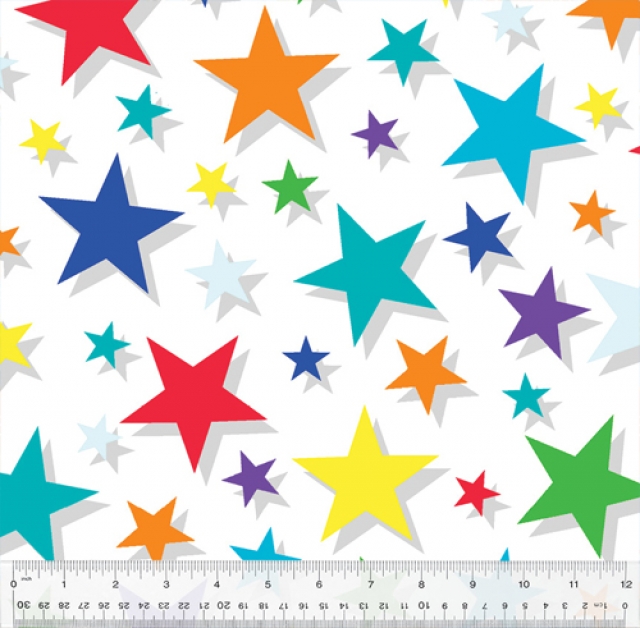 Colorful Stars White Fleece Fabric