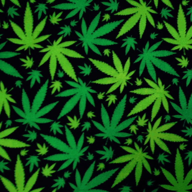 Marijuana Cannabis Black Fleece Fabric