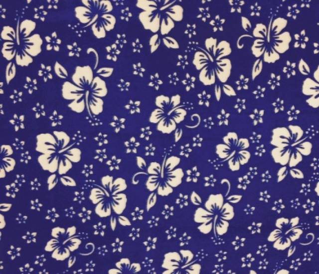 Royal Blue Hawaiian Florals Flower Fleece Fabric
