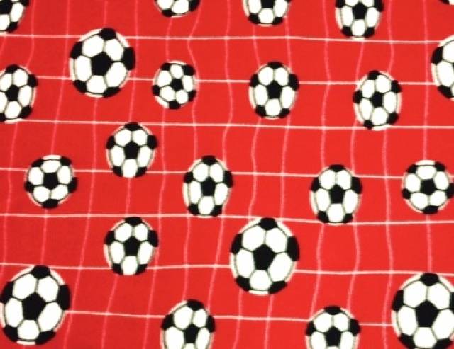 Red Soccer Balls Nets Fleece Fabric