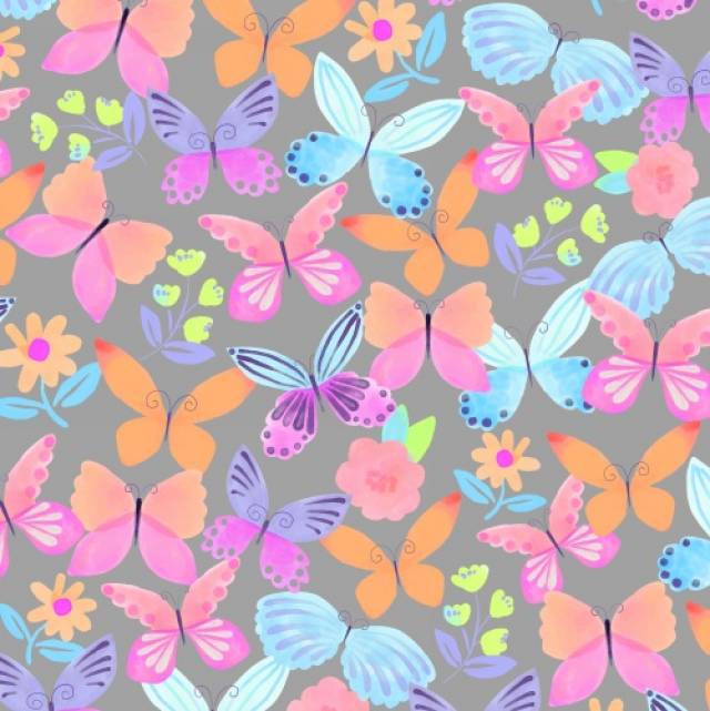 April Butterflies Grey Fleece Fabric