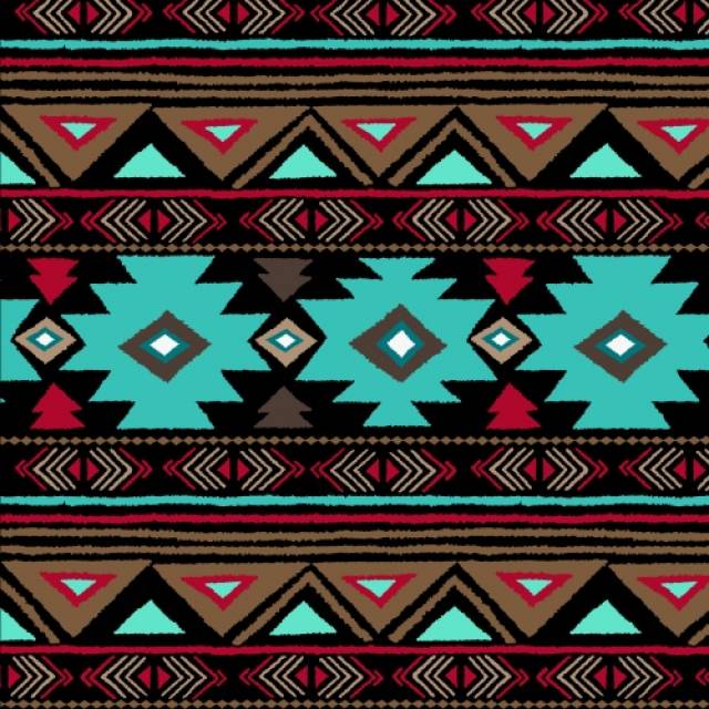 Native American Peace Stripe Turquoise Fleece Fabric