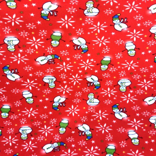 Snowman on Red Fleece Fabric - Fabric by the Yard