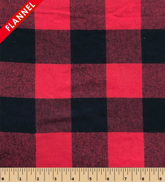 Flannel Yarn Dyed Plaid Fabric Buffalo Plaid Red/Black, by the yard