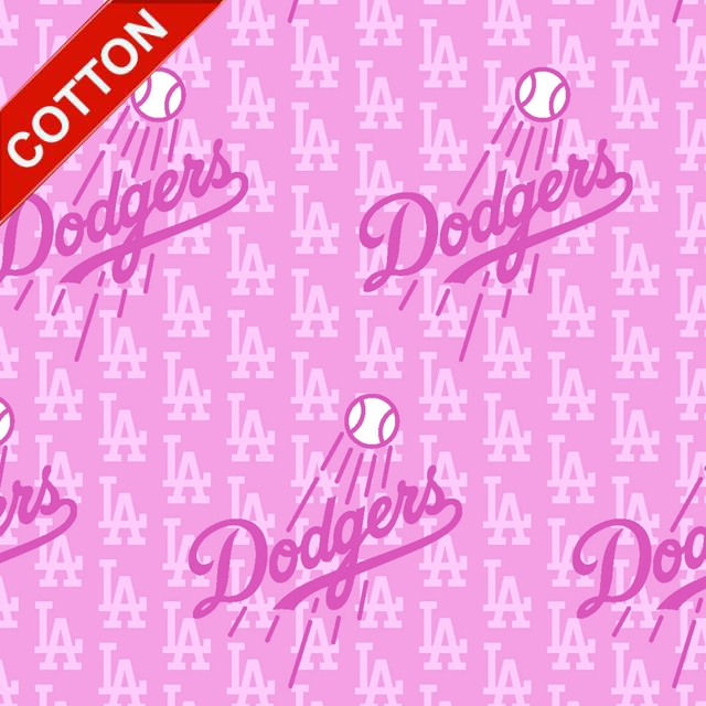 Los Angeles Dodgers Pink MLB Cotton Fabric - MLB Cotton Fabric By