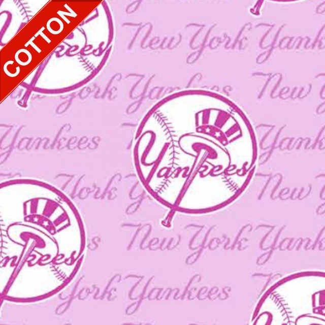 New York Yankees Pink MLB Cotton Fabric - MLB Cotton Fabric By The Yard