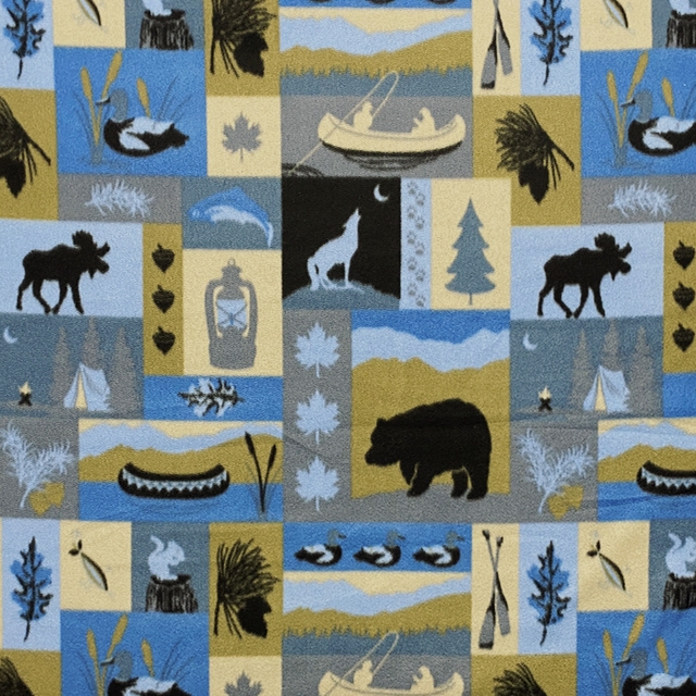 Yellowstone Fishing Blue Fleece Fabric - Fleece Fabric Print by