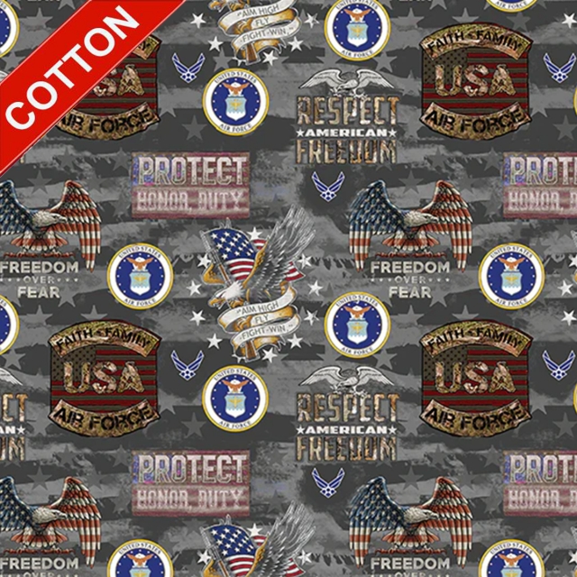 United States Military Freedom Over Fear <BR>Air Force Cotton Fabric