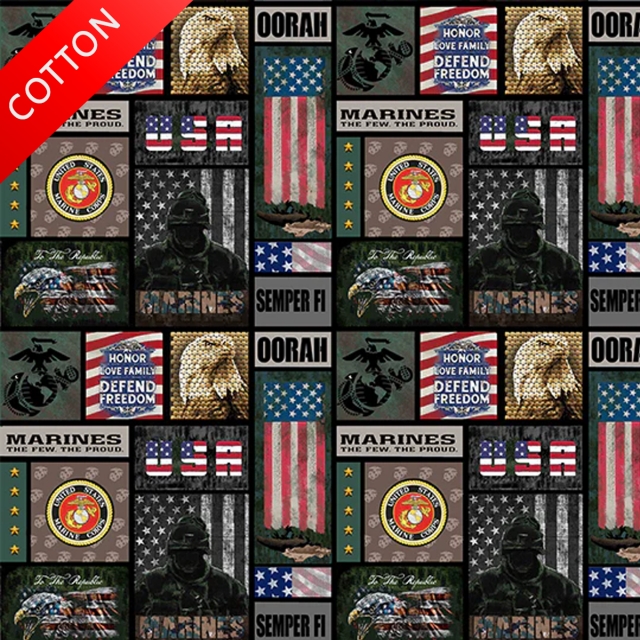 United States Military Defend Freedom Marines Cotton Fabric