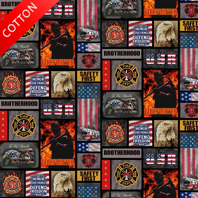 Fire Department Defend Freedom<br> Cotton Fabric