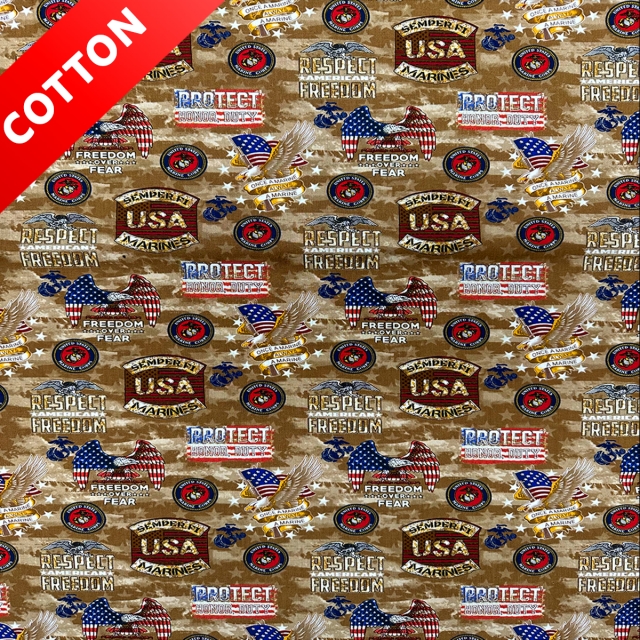 United States Military Freedom Over Fear <BR>Marines Cotton Fabric