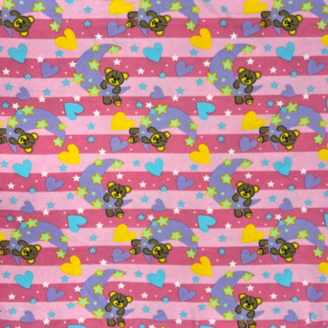 Sweet Dream Bear Moon Star Pink Fleece Fabric