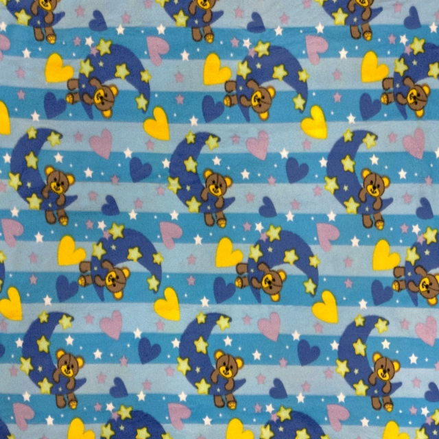 Sweet Dream Bear Moon Star Blue Fleece Fabric