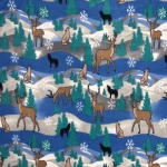 Winter Deers and Wolf Fleece Fabric