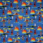 Lighthouses Blue Fleece Fabric