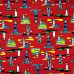 Lighthouses Red Fleece Fabric